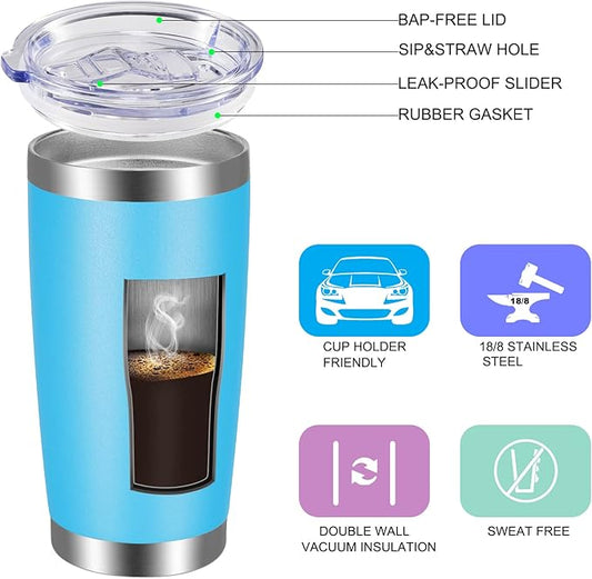 VEGOND 20oz Tumbler with Lid and Straw Stainless Steel Tumbler Cup Vacuum Insulated Double Wall Travel Coffee Mug Powder Coated Coffee Cup(Sky Blue 1 Pack)
