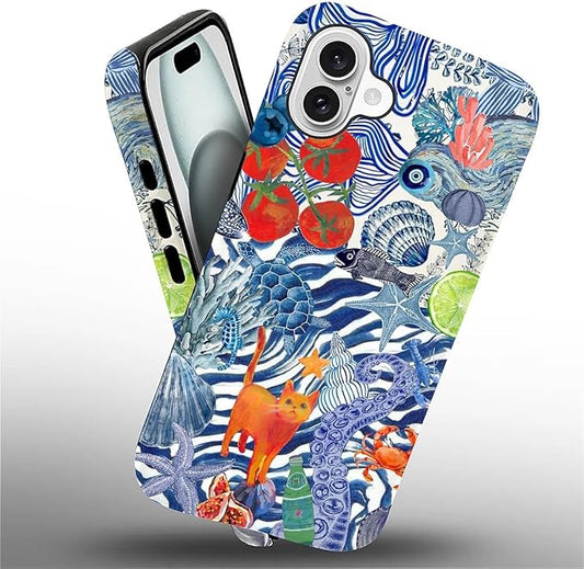 Case for iPhone 16,Leopard Cherry Shell Aesthetics for Woman Men Full Body Protective Cover Shockproof 2 in 1 Silicone + Hard PC Case for iPhone 16