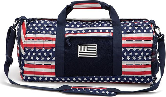QT&QY 40L Military Tactical Duffel Bag For Men Sport Gym Bag Fitness Tote Travel Duffel Bags Training Workout Bag With Shoe Compartment Basketball Football Weekender Bag patriot Star Spangled