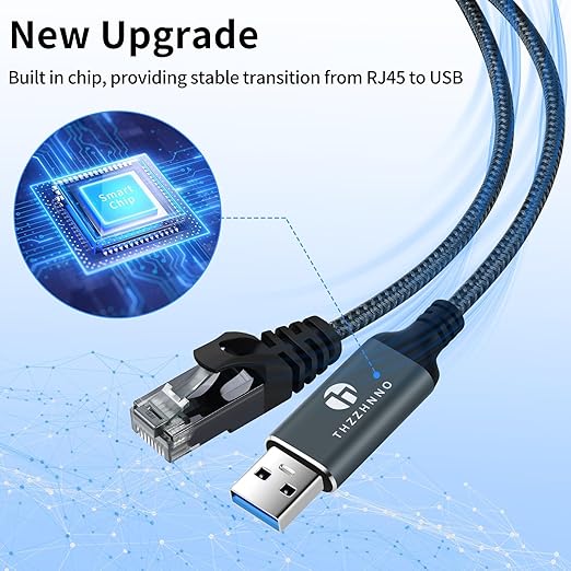 USB to Ethernet Adapter 30FT, USB 3.0 A to RJ45 Male Cable Directly Connected Gigabit LAN Network, Compatible with Laptop, PC, MacBook, Switch, Windows, macOS, Linux