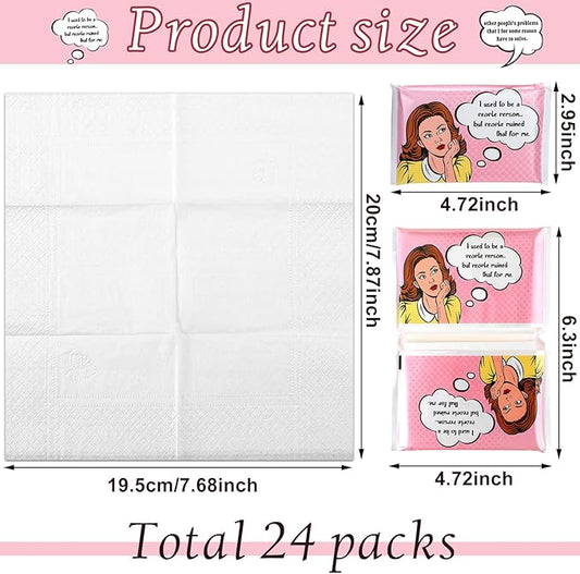 24 Packs Travel Size Tissue Pocket Slim Pack Facial 3 Ply Wallet Size Pocket Tissues for Travel Wedding Party Favors, 6 Styles(Office Lady)