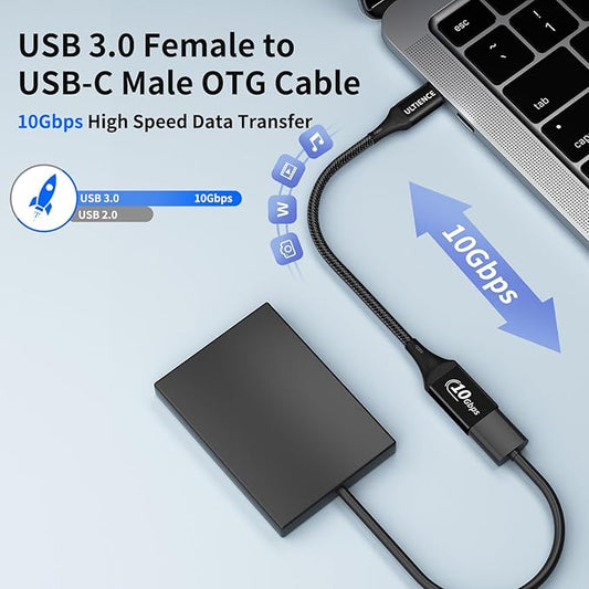 USB C to USB Adapter 2 Pack: 10Gbps USB Female to USB-C Male OTG Cable Thunderbolt 3 Converter, Compatible with iPhone16/15 Pro Max, MacBook Pro Air, Galaxy S25/24 (0.59ft, Black)
