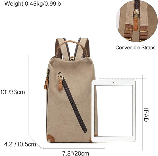 KL928 Canvas Sling Bag Crossbody Bags Small Backpack Pack Travel Purse Convertible Purses for Women Men