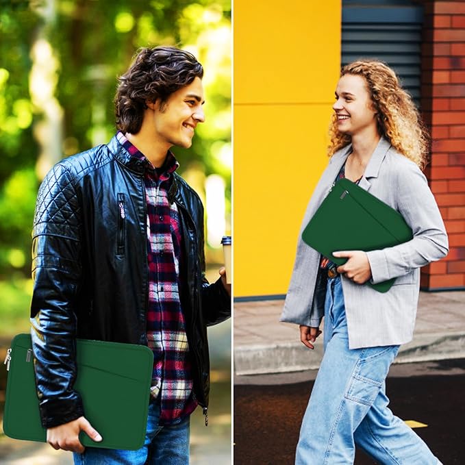 Laptop Sleeve 15.6 inch, Computer Carrying Bag Protective Case Handbag with Front Pocket, Slim Laptop Cover for 15-16 Inch HP, Dell, Lenovo, Asus, Dark Green