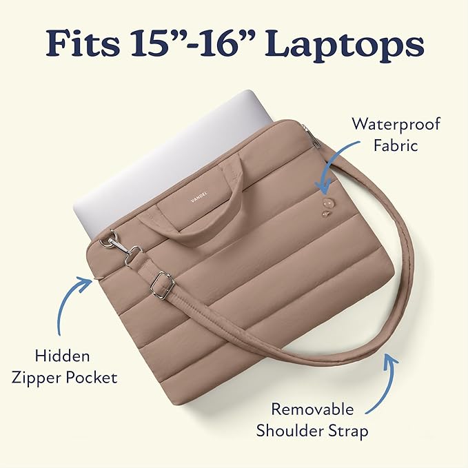 Vandel 15-16 inch Laptop Carrying Case Sleeve with Strap, Shoulder Bag with Handle, 16 in Laptop Bag for Women, MacBook Air 15 Inch Carrying Case, MacBook Pro 16, 15.6 in HP, Dell Lap top Messenger