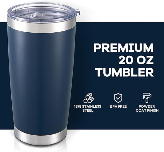 20 oz Tumbler with Lid Stainless Steel Insulated Tumblers Bulk Double Wall Vacuum Cups Powder Coated Travel Mug Keep Drink Cold and Hot, Navy, 8 Pack