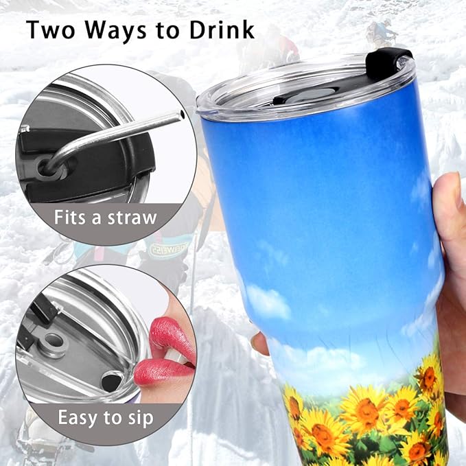 SYACOT 30oz Tumbler Double Wall Stainless Steel Vacuum Insulated Travel Mug with Splash-Proof Lid Metal Straw and Brush