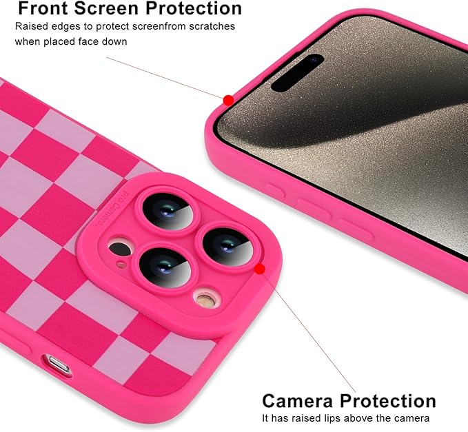 ZIYE for iPhone 15 Pro Case Hot Pink Flower Pattern Phone Case with Camera Protection,Soft TPU Silicone Rubber Protective Cover Floral Design Cases Compatible with iPhone 15 Pro 6.1 Inch