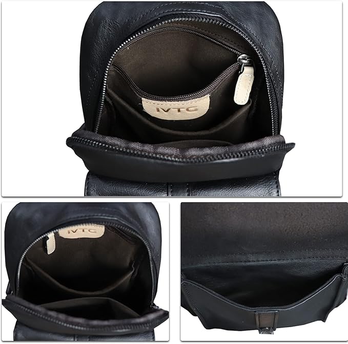 IVTG Genuine Leather Sling Bag Casual Shoulder Hiking Backpack Vintage Handmade Crossbody Bag Retro Chest Daypack (Darkgrey)