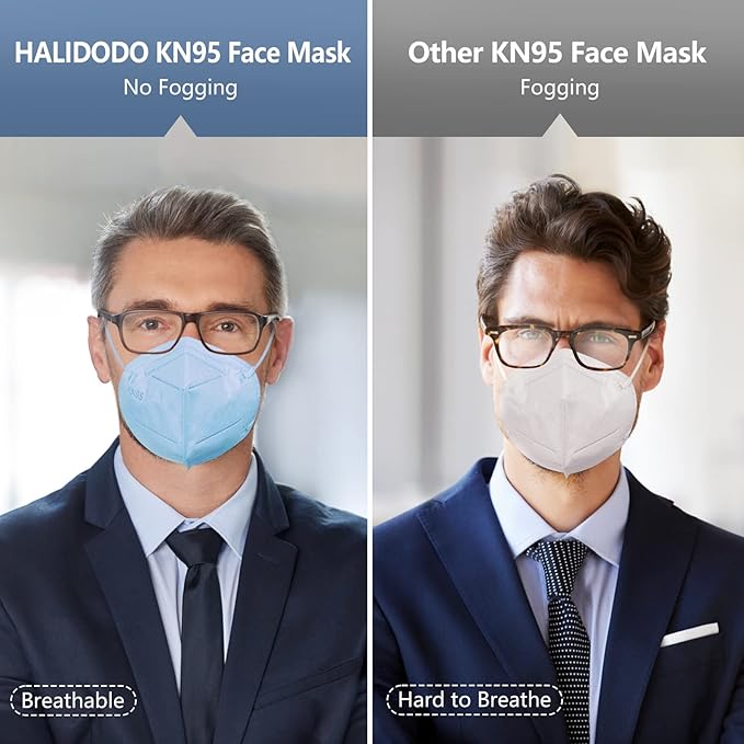 HALIDODO Face Mask 50 Pack Breathable 5-Layer Filter Efficiency≥95%