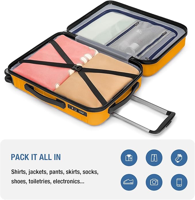 KYME Carry On Luggage 22x14x9 Airline Approved with TSA Lock Hard Shell Carry On Suitcase Lightweight Suitcases with Wheels Small Luggage for Men Women,Carry-On 20 Inch,Yellow