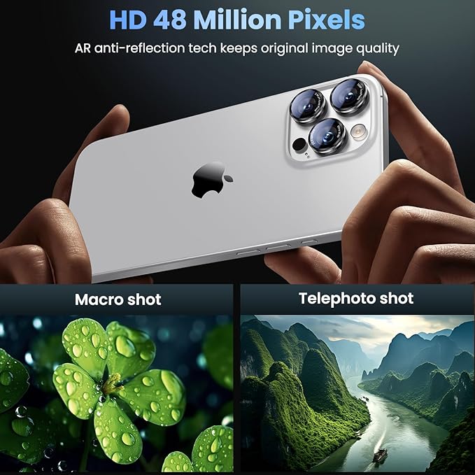 Uyiton for iPhone 17 Pro Max/17 Pro/16 Pro Max/16 Pro/15 Pro Max/15 Pro/14 Pro Max/14 Pro Camera Lens Protector - Military-Grade Tempered Glass Metal Camera Cover, Easy to Install, Black+Silver