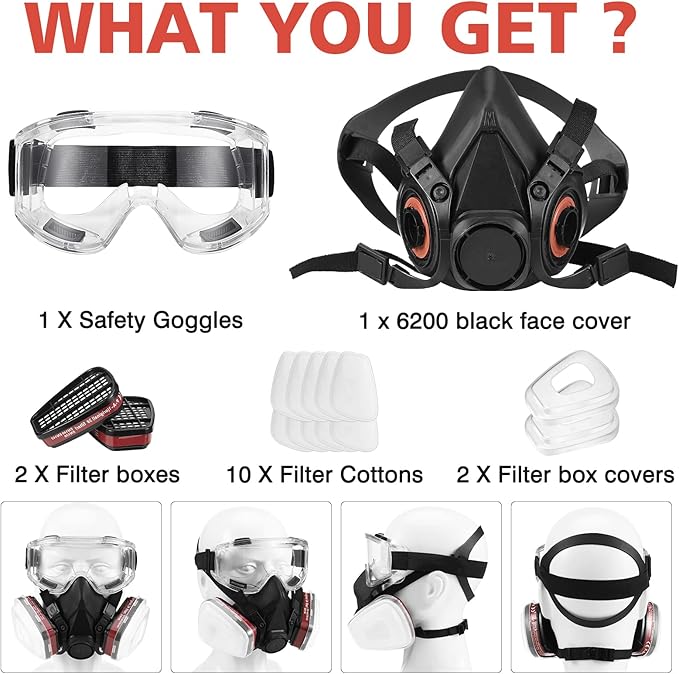 Gas Masks Survival Nuclear and Chemical - Reusable Full Face Respirator Gas Mask with Activated Carbon Filter