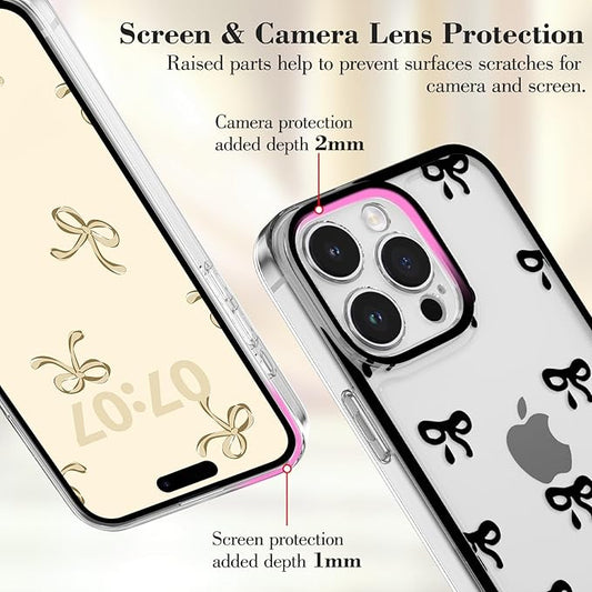 EYZUTAK Case for iPhone 14 Pro Max, Clear Cute Ribbon Bowknot Pattern Aesthetic Transparent Phone Case Raised Camera Protection Stylish Slim Soft Durable TPU Protective Cover for Women Girls - Black