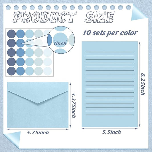 100 Pcs Stationery Lined Stationery Paper and Envelopes Set Includes 50 Letter Writing Paper and 50 Envelope for Office, 5.5 x 8.25 Inch(Blue)