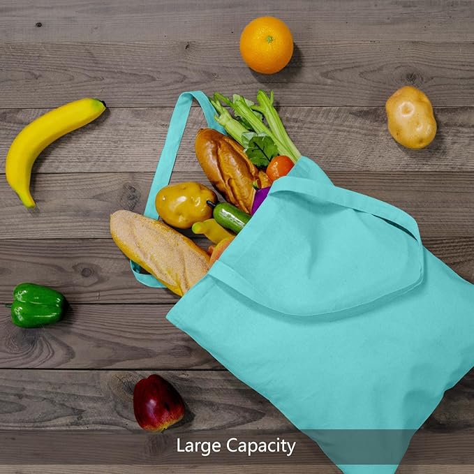 TOPDesign 6-Pack Economical 16"x15" Aqua Blue Cotton Tote Bags, Lightweight Medium Reusable Grocery Shopping Cloth Bags, Suitable for DIY, Advertising, Promotion, Gift, Activity