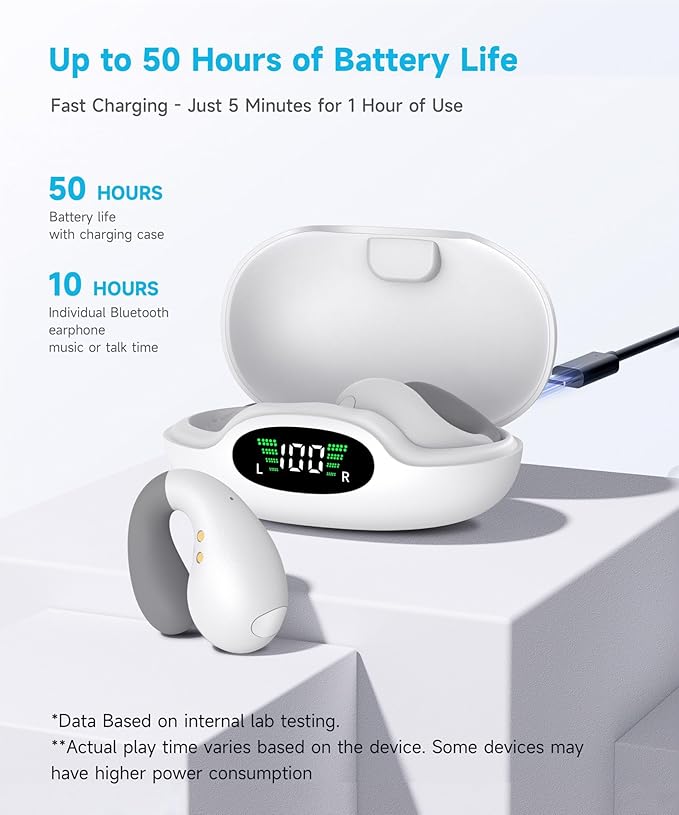 Ultra Open Ear Earbuds - Ergonomic Clip-On Earbuds, Small Bone Conduction Over-The-Ear Headphones with Waterproof Design, Perfect Running Headphones for Sports and Fitness, Velvet White