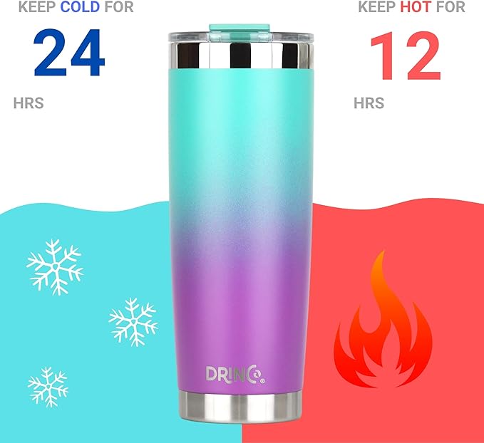 Drinco - 20 oz Stainless Steel Tumbler | Double Walled Vacuum Insulated Mug With Lid, 2 Straws, For Hot & Cold Drinks (20oz Ombre Fuschia Teal, 20oz)