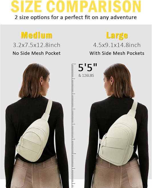 Crossbody Bags for Women, Sling Bag for Men, Small Hiking Backpack Anti Theft Lightweight for Outdoors Travel (L, Beige)