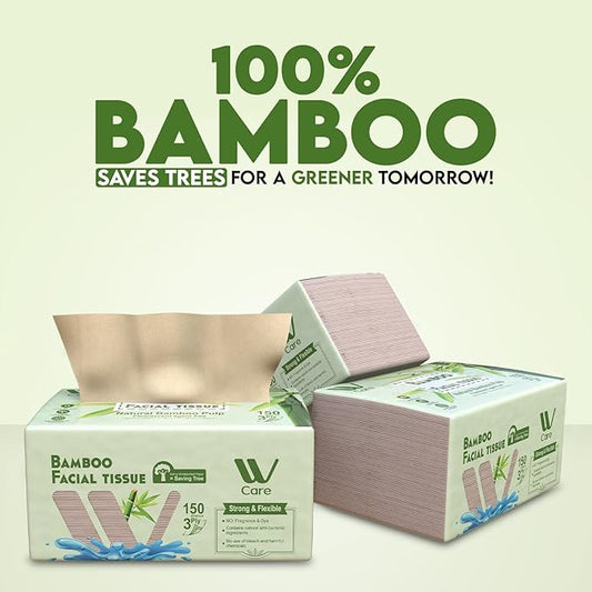 Care Bamboo Facial Tissues, Bulk Box of 10 Packs, 150 Sheets Each, Total 1,500 Sheets, Soft and eco-friendly, perfect for everyday use, great value