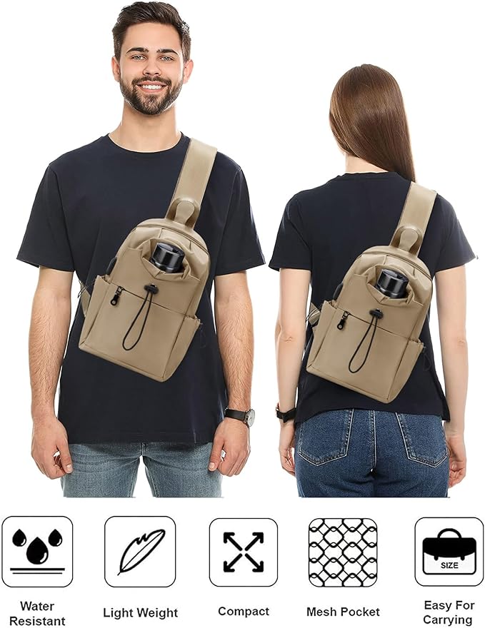 Sling Backpack bag for Men Khaki, Tactical BackpackSmall One Strap Daypack, Mini Anti-Theft Cross Body Motorcycle Chest Bags, Satchel Bag for Casual Travel Hiking Outdoor Sports Gym