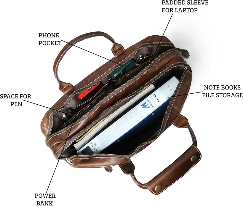 Messenger Bag For Men, 16 Inch Laptop Bag, Vintage Handmade Laptop Briefcase and Shoulder Bag for Men, Business Leather Satchel Bag for Office, Work, and Travel :