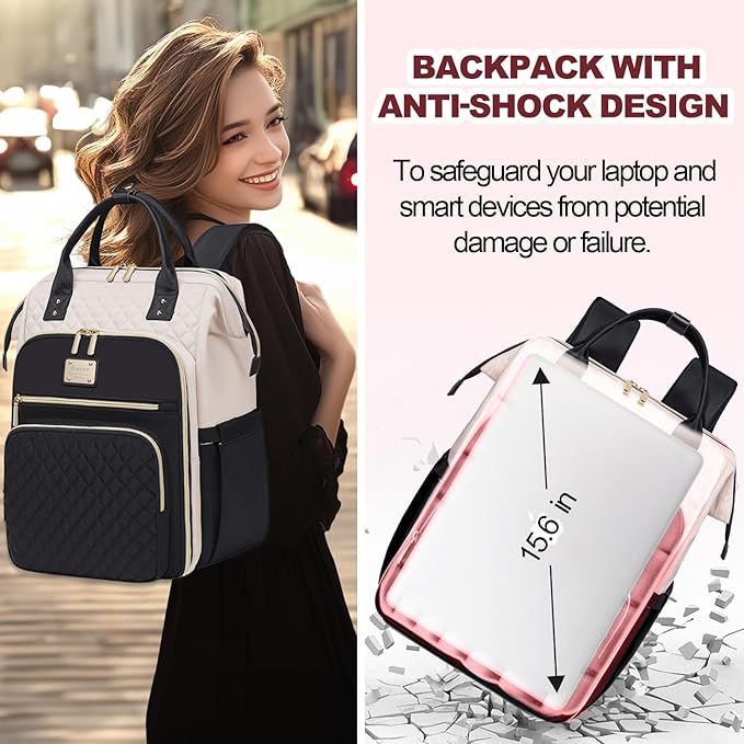 Lunch Backpack for Women, 15.6 inch Laptop Backpacks for Womens, Work Backpacks with Lunchbox,Insulated Back pack Cooler,Teacher Nurse Travel Backpack for Women