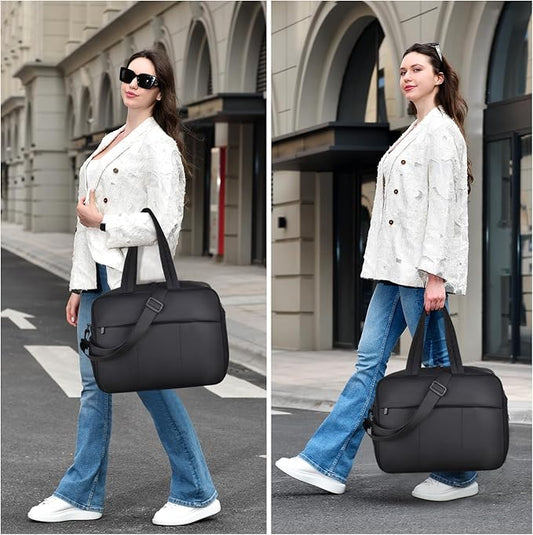 Felipe Varela Puffer Travel Duffle Bag, Gym Bag for Women with Shoe Compartment, Lightweight Tote Weekender Overnight Carry on Duffel Bags for Travel, Airplanes (Black,19L)