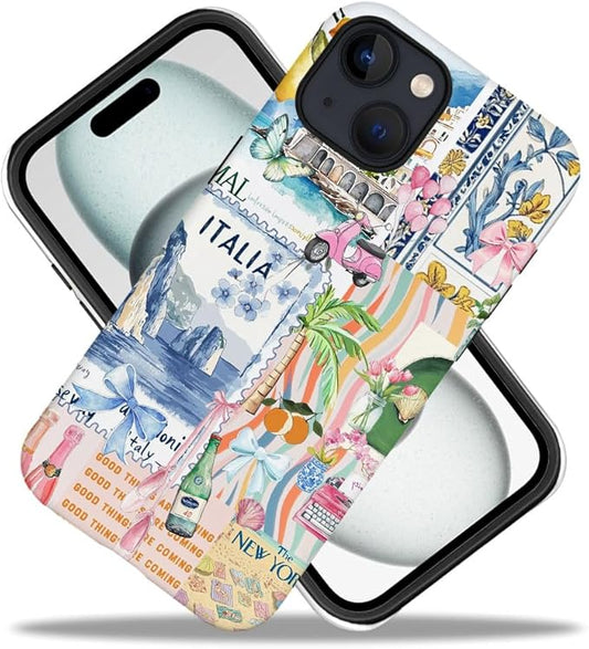 DAIZAG Case Compatible with iPhone 15 Plus,Fit Shockproof Cover for Women Girls,Bow Beach Landscape Collage Coastal