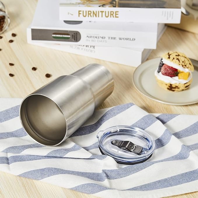 COMOOO 30 oz Stainless Steel Tumbler Bulk with Lid and Straw Insulated Tumbler Coffee Cup Durable Double Wall Vacuum Travel Coffee Mug Thermal for Hot and Cold Drinks (Silver, 8 Pack)