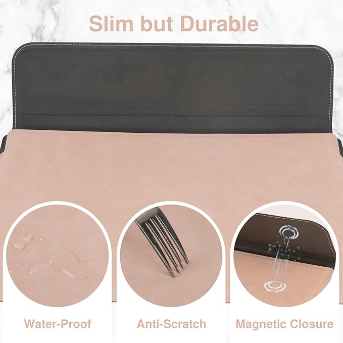 Allinside 13-14 Inch Laptop Sleeve Case for MacBook Pro 14" 2021-2024/MacBook Air 13" 2010-2017/MacBook Pro 13" 2010-2015, Waterproof PU Leather Sleeve Cover with Stand & Accessory Pouch, Pale Pink