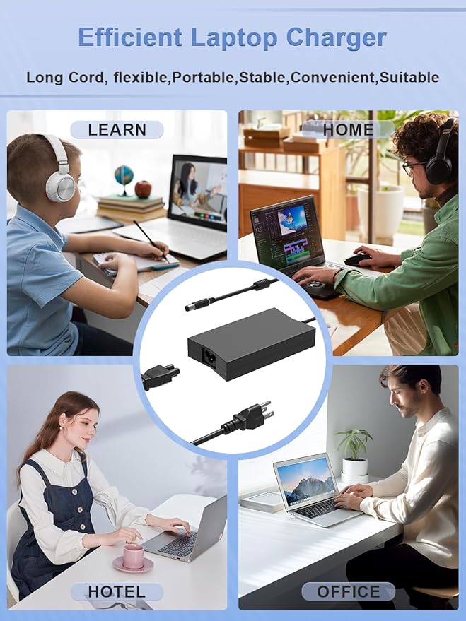 130W Charger 7.4mm LA130PM121 for Dell inspiron14 15 5000 7000 Gaming, G3 G5 3500 3579 3590 3779 5500, D6000 Docking Station, XPS L502x L702x L701X Precision 3510 3520 3530 M4400 M4500 Laptop