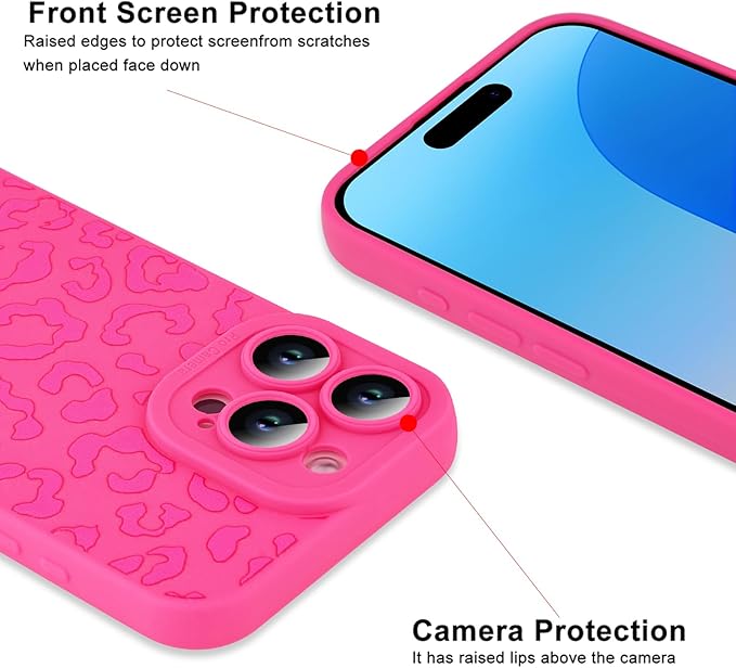 ZIYE for iPhone 16 Pro Max Case Hot Pink Leopard Pattern Phone Case with Camera Protection,Soft TPU Silicone Rubber Protective Cover Cheetah Design Cases Compatible with iPhone 16 Pro Max 6.9 Inch