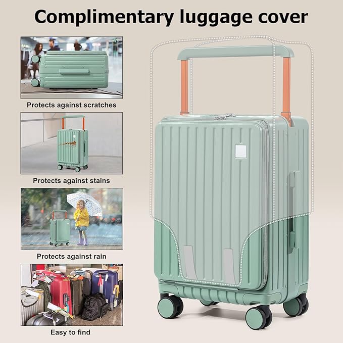 Joyway Hardshell Carry on Luggage with Front Pocket, Lightweight Hardside 20 Inch Suitcase with Spinner Wheels and TSA Lock (Green, Carry on Luggage-20 In)