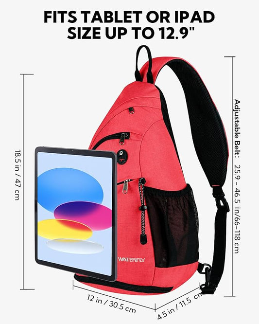 WATERFLY Sling Bag Crossbody Backpack: Over Shoulder Daypack Casual Cross Chest Side Pack (Large, Red)
