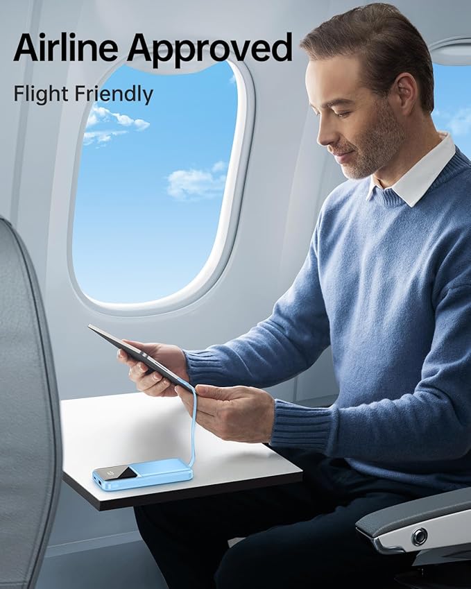 Portable Charger with Built in Cable - 20000mAh Fast Charging 22.5W Power Bank USB C LED Display Slim Battery Pack 5 Outputs & 3 Inputs for Travel Essentials iPhone Samsung Android Phones Tablets