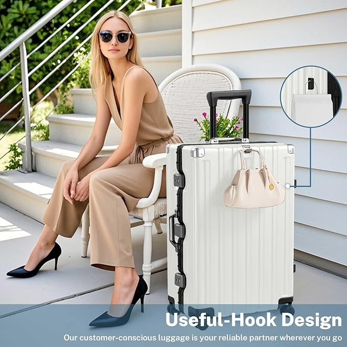 Krute Luggage 28 Inch Aluminum Frame Luggages TSA Lock No Zipper Checked Suitcase with Spinner Wheels Hard Shell Lightweight PC+ABS Large Suit Case