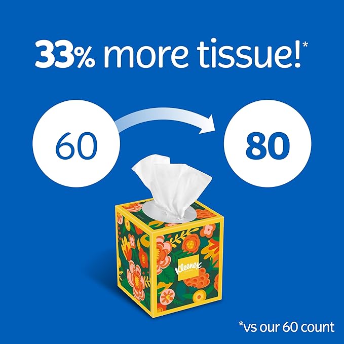 Kleenex Ultra Soft Facial Tissues, 8 Cube Boxes, 80 Tissues per Box, 3-Ply, Packaging May Vary (Pack of 2)