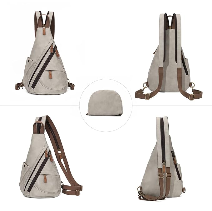 KL928 PU Leather Sling Bag - Small Crossbody Backpack Shoulder Casual Daypack Rucksack for Men Women