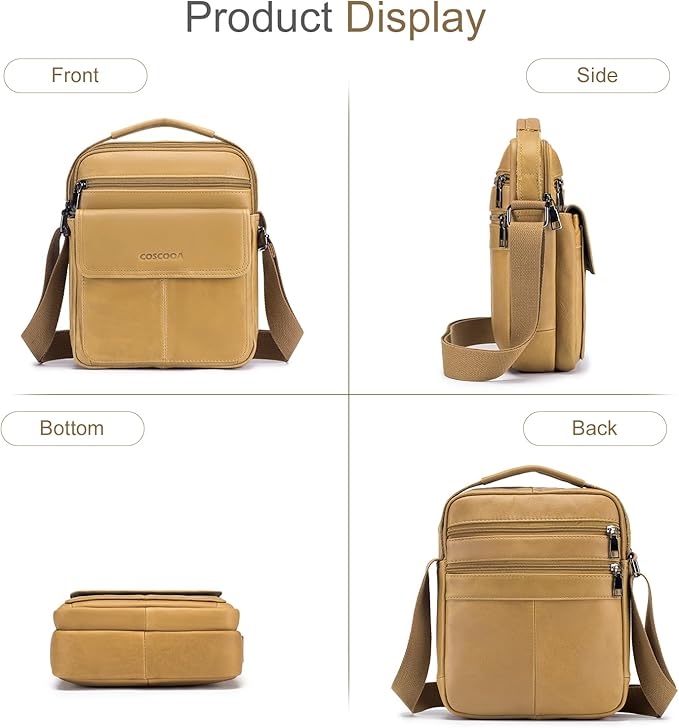 Men's Leather Crossbody Shoulder Bag - Messenger Satchel Travel Handbag