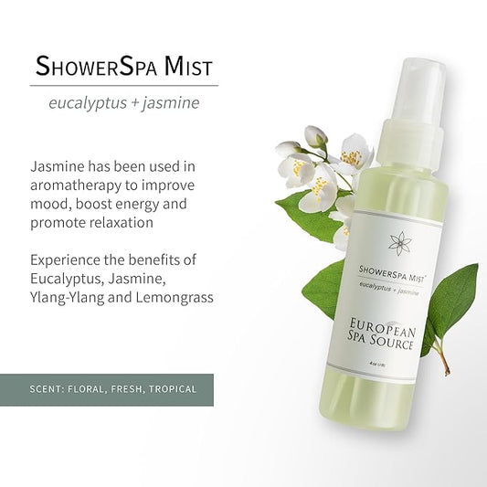 Jasmine + Eucalyptus ShowerSpa Mist Spray for Aromatherapy, At Home Spa Experience, Sinus Congestion Relief, and Tension Relief, 4 fl oz.