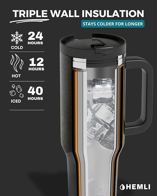 40 Oz Tumbler with Handle and Straw, Insulated Tumbler with Leakproof 2-in-1 Lid and Straw, Reusable and Portable Water and Coffee Stainless Steel Travel Mug, Vacuum Insulated