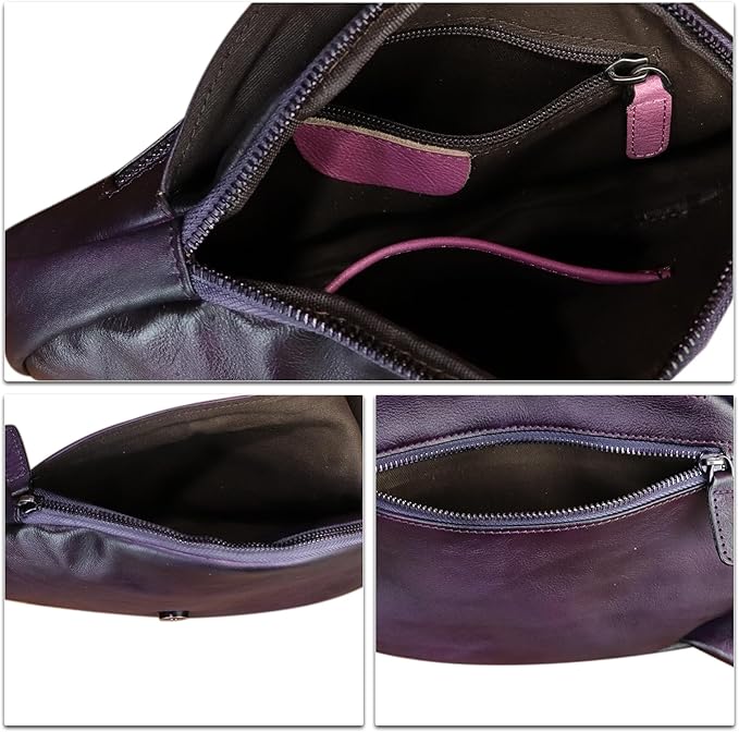 IVTG Genuine Leather Sling Bag for Women Vintage Real Leather Sling Backpack Fashion Shoulder Crossbody Bags Chest Bags