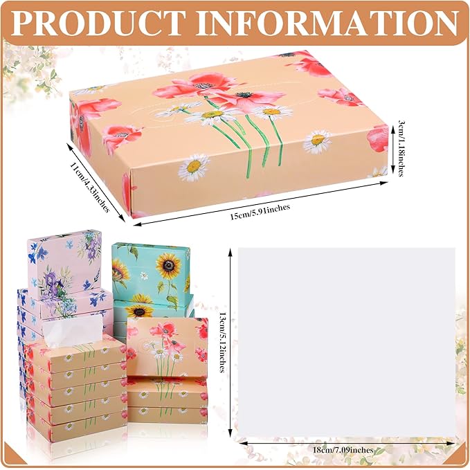 24 Packs Small Boxes of Tissues Flower Car Facial Tissue Boxes Disposable Tissue Packs Cube Facial Tissues 2 Ply 960 Sheets for Holiday Party Bathroom Office Floral Home Decor(Flower)