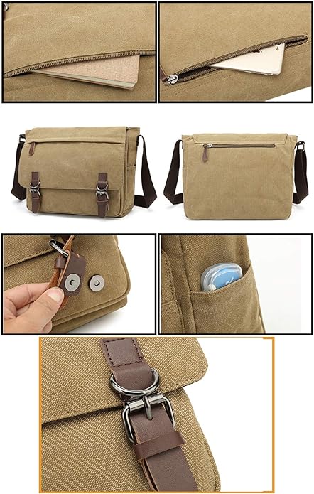 Sechunk Canvas Vintage Messenger Bag Shoulder bag Leather Large Travel Crossbody bags for men women 15inch Laptop