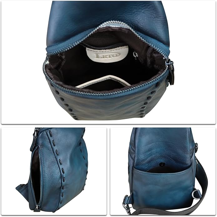 LRTO Genuine Leather Silng Bag for Women and Men Vintage Real Leather Sling Backpack Shoulder Crossbody Bag Chest Purse
