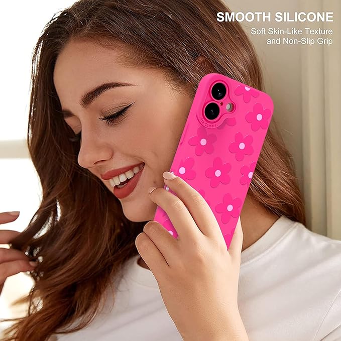 ZIYE Designed for iPhone 17 Case Hot Pink Flower Pattern Phone Case with Camera Protection,Soft TPU Silicone Rubber Protective Cover Floral Design Cases Compatible with iPhone 17 6.3 Inch