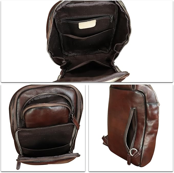 Genuine Leather Sling Bag for Men and Women Vintage Leather Sling Backpack Crossbody Bag Chest purse for 11 Inch Ipad Pro