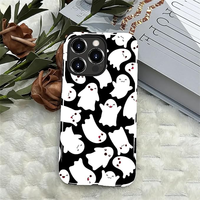 Case for iPhone 15 Pro Case,Halloween Ghosts Bats Design - Hybrid Dual Protection Silicone + Hard PC Shockproof Full Body Cover Slim Anti-Scratch Protective Case for Men Women