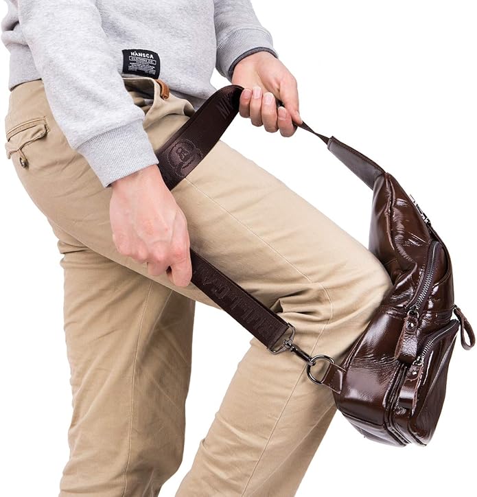 BULLCAPTAIN Leather Men Sling Bag Casual Crossbody Chest Bags Travel Daypack